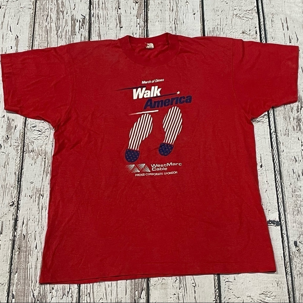 March of Dimes Walk America 1990s Red Screen Stars Vintage Crewneck Tshirt